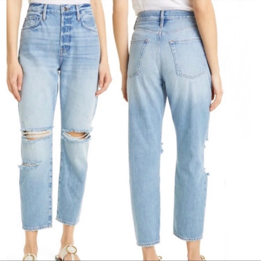 NWT Frame Denim Le Original Straight Leg Distressed Jean in Glacier Destroy 23